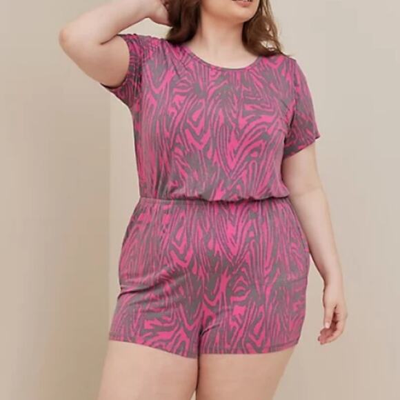 Torrid Stripe Pink SUPER SOFT ELASTIC WAIST LOUNGE ROMPER - Picture 3 of 10